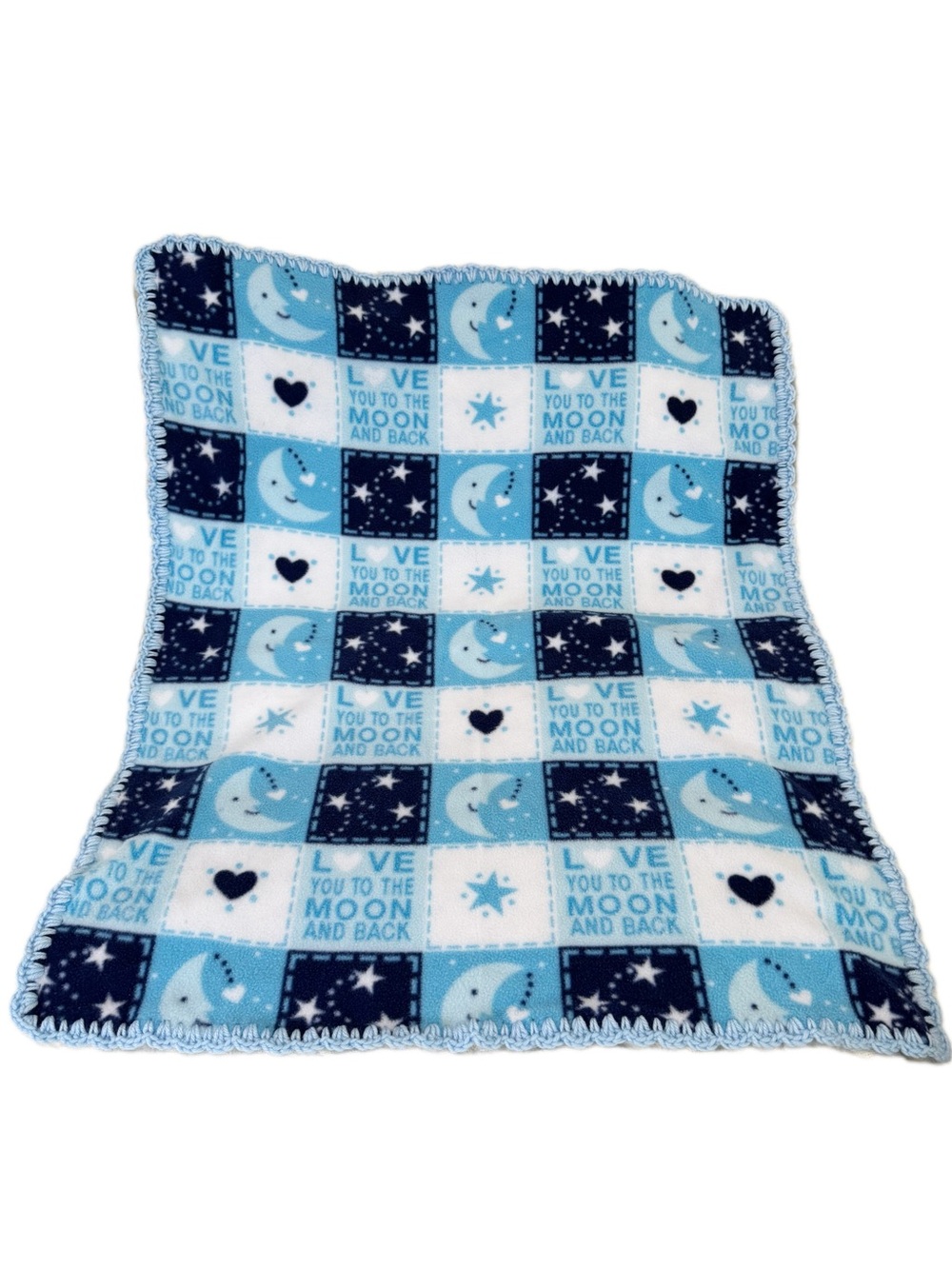 Handmade Baby Fleece Blanket Love You to the Moon and Back Blue Nursery Blanket